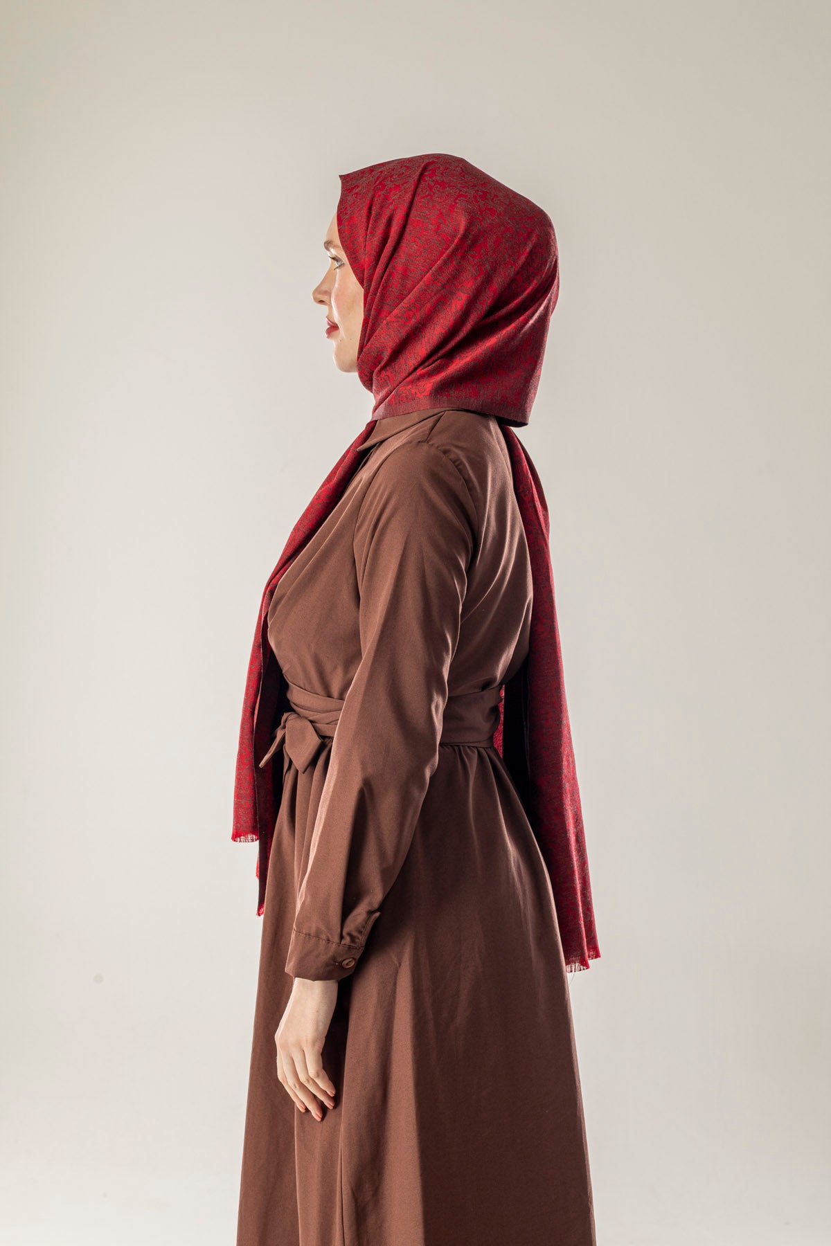 Rosewood Mist Desenli Dokuma Pamuk Şal