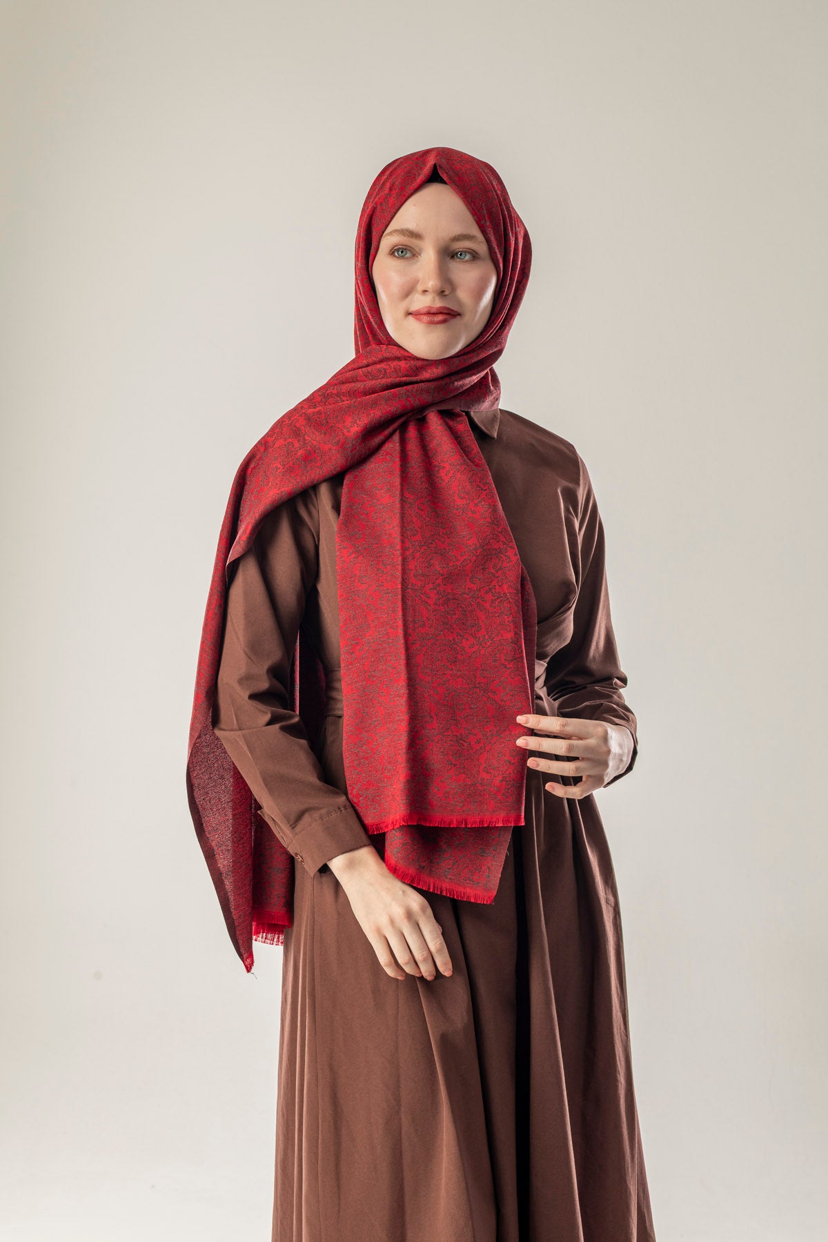 Rosewood Mist Desenli Dokuma Pamuk Şal